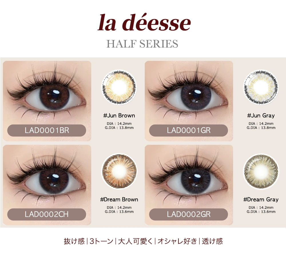 la déesse 潤棕 0.00至+5.00遠視度數與日拋雙週拋月拋半年拋客製說明