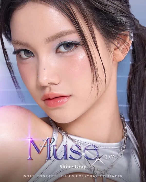 OLENS Muse 1day Shine Gray 包裝與鏡片示意圖：韓系美瞳必備清冷感灰色日拋推薦